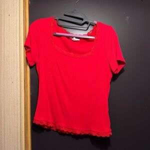 Olive & Oak Red Lace Trim Short Sleeve Top
